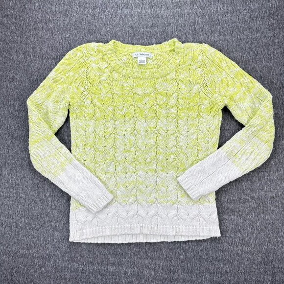 Liz Claiborne Green and White Ombré Cable Knit Sweater Pullover Petite Medium - Picture 1 of 7
